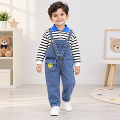 AS-1579B طقم افرهول جينز + بلوزة قطنية مخططة