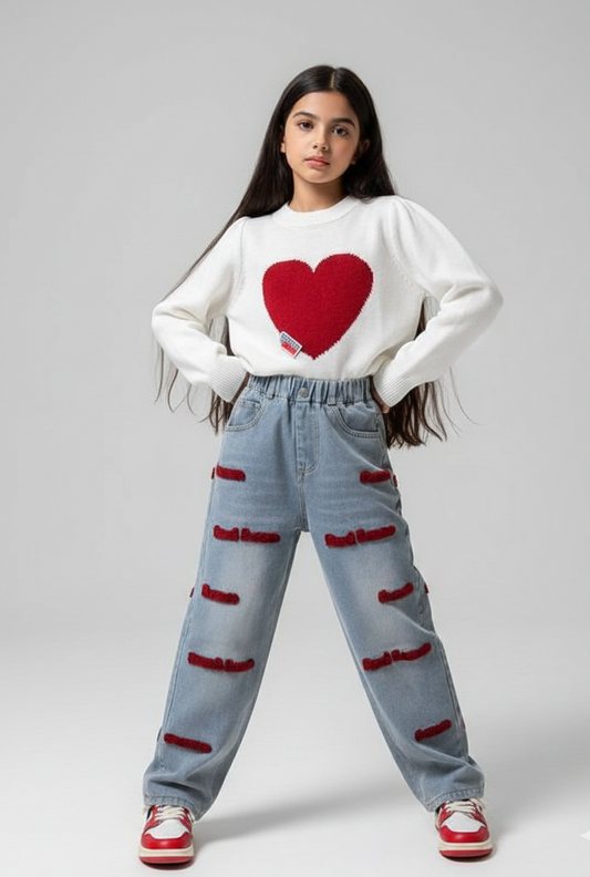 AO0712-20  طقم خريفي دافي ( بلوزة صوف + بنطلون مطرز بالصوف)