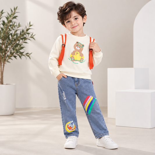 RM0608-24 طقم دبدوب قطعتين ( بلوزة + بنطلون جينز)