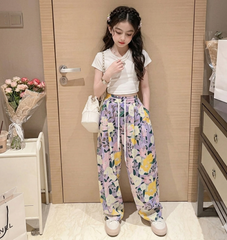 RM150424-12 طقم صيفي بناتي قطعتين ( بلوزة + بنطلون )